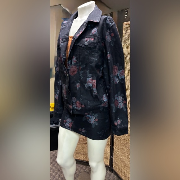 Dominique Denim Skirt Set in Black Floral - Picture 2 of 10
